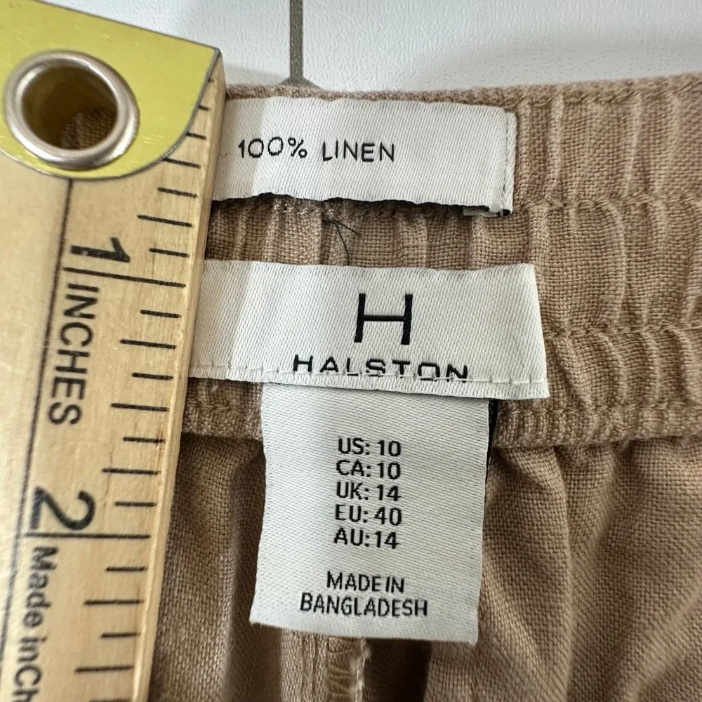 Halston Womens 100%‎ Linen Wide Leg Pants Tan Khaki High Rise Pleated Size 10